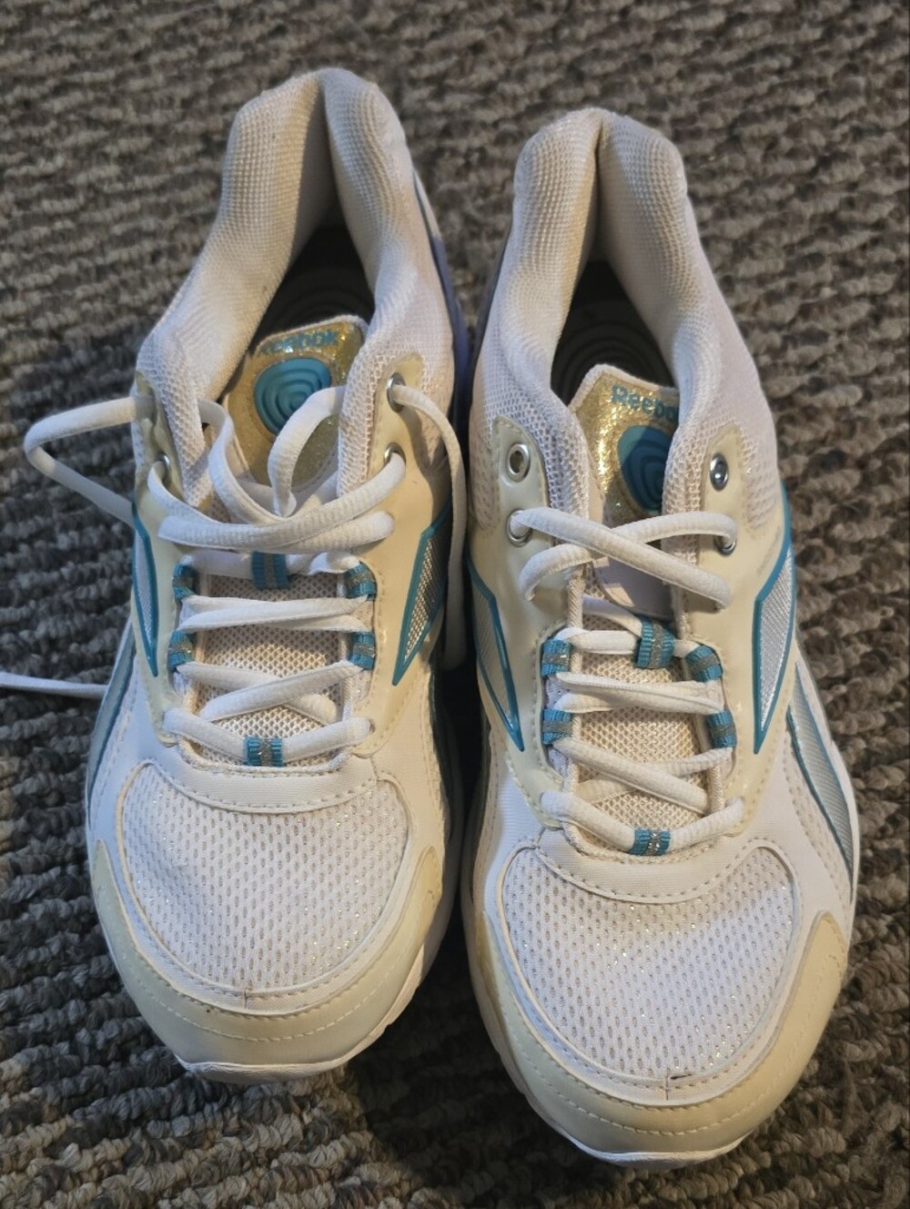 Reebok White and Teal Kids Sneakers